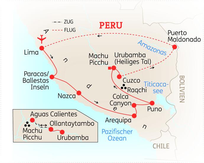 Reiseroute der 18 Tage Peru Reise