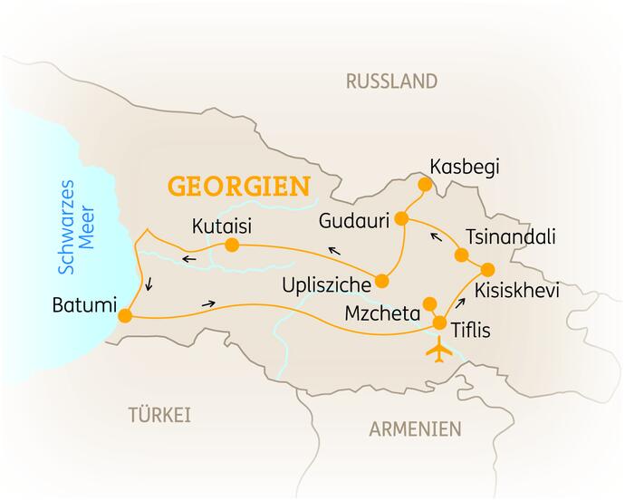 Reiseroute der 10 Tage Georgien Reise