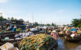 Schwimmende Märkte auf dem Mekong