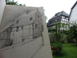 Eine Skizze vom Schutzengelhaus des Kursleiters Herr Figge