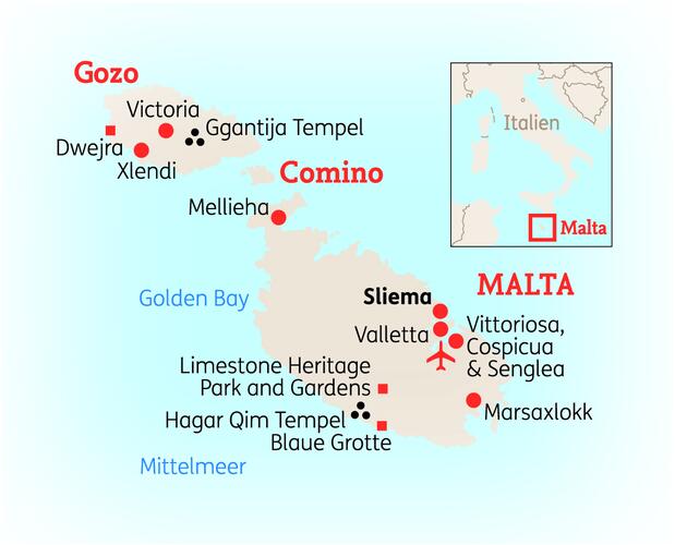 Reiseroute der 8 Tage Malta Reise