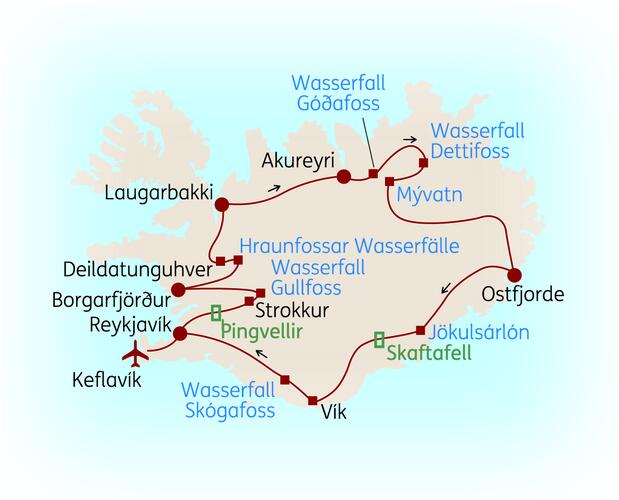 Reiseroute der 10 Tage Island Reise