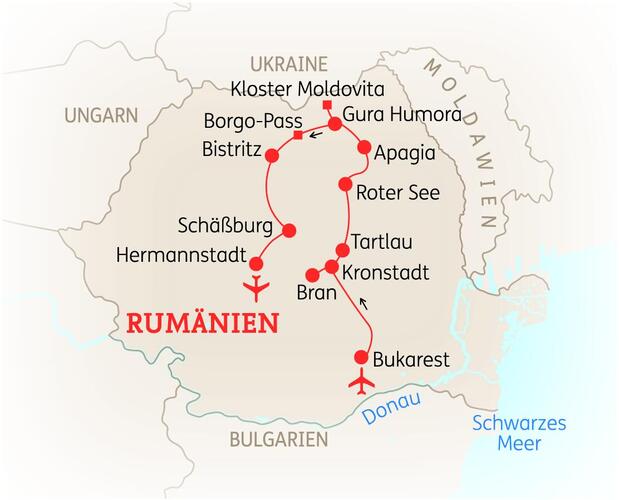 Reiseroute der 10 Tage Rumänien Reise
