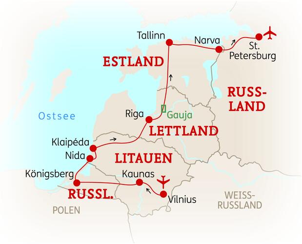 Kartenansicht der Reise 
