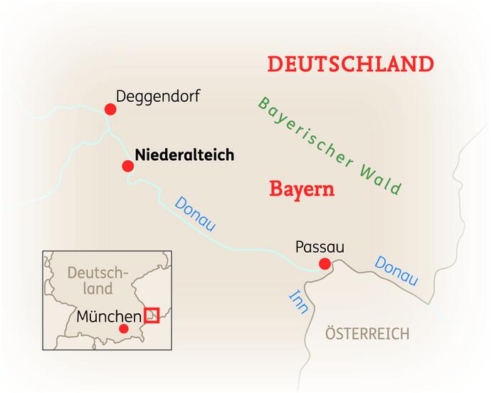 Reiseroute der 3 bis 8 Tage Benediktinerabtei Niederaltaich Reise