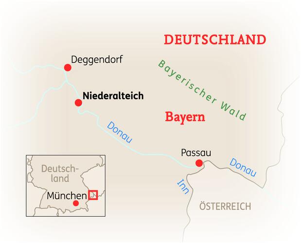 Reiseroute der 3 bis 8 Tage Benediktinerabtei Niederaltaich Reise