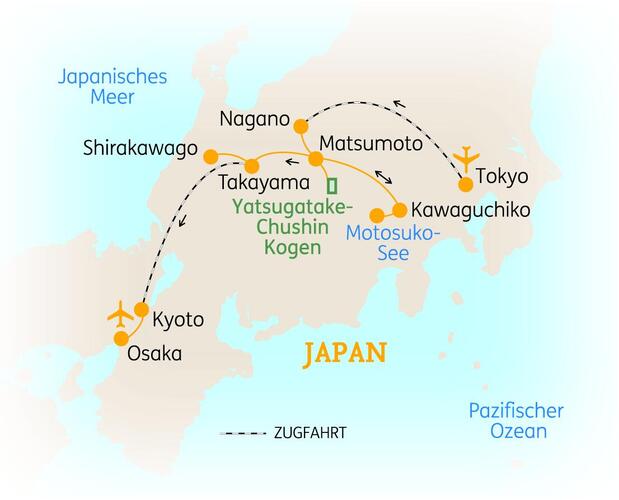 Reiseroute der 13-tägigen Japan Reise