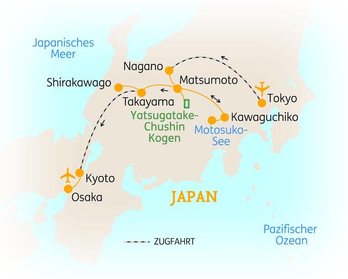 Reiseroute der 13-tägigen Japan Reise