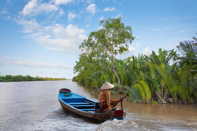 Fischer beim Angeln im Mekong Delta