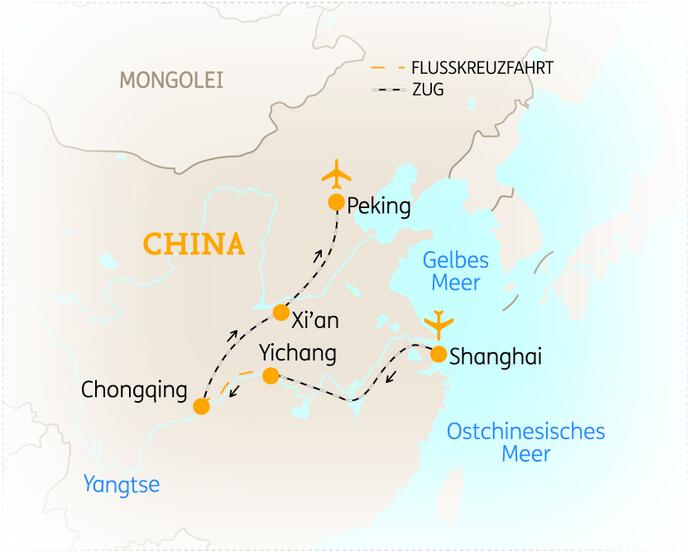 Reiseroute der 14 Tage China Reise