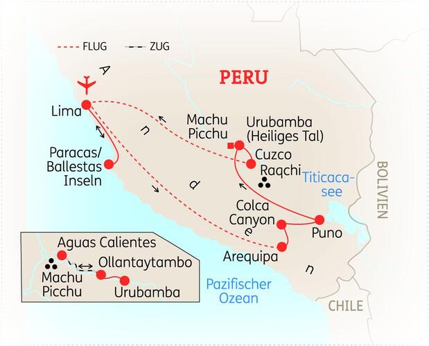 Reiseroute der 15 Tage Peru Reise