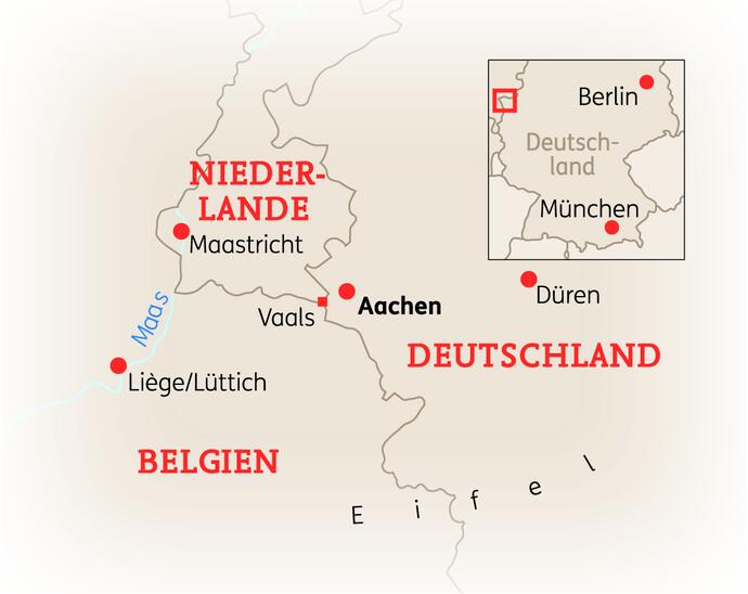 Reiseroute der 6 Tage Aachen, Maastricht & Lüttich Reise