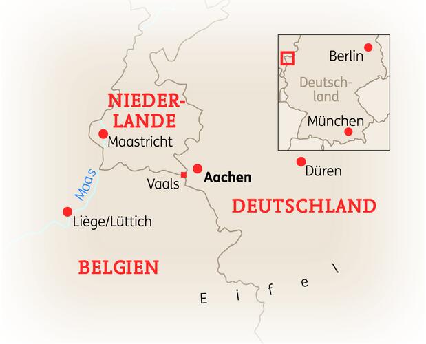 Reiseroute der 6 Tage Aachen, Maastricht & Lüttich Reise