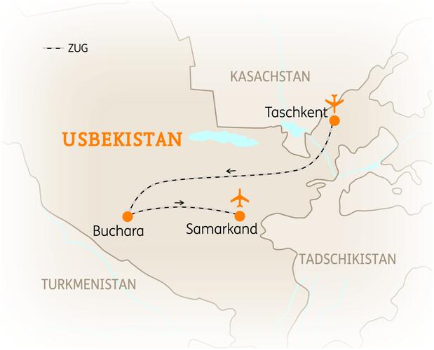 Reiseroute der 8 Tage Usbekistan Reise