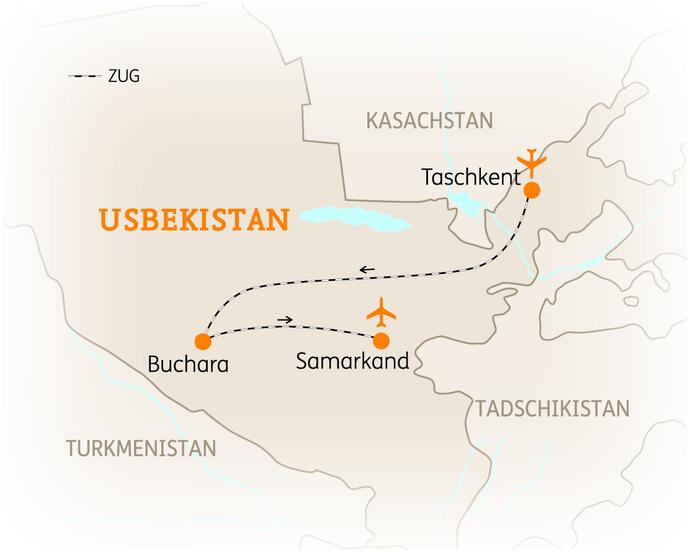 Reiseroute der 8 Tage Usbekistan Reise