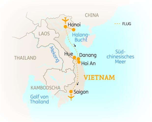 Reiseroute der 11 Tage Vietnam Reise
