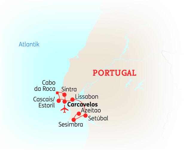 Reiseroute der 8 Tage Lissabon Reise