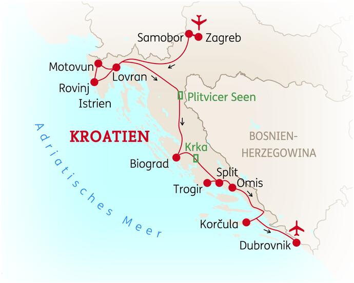 10 Tage Rundreise Kroatioen Höhepunkte Reise 2022