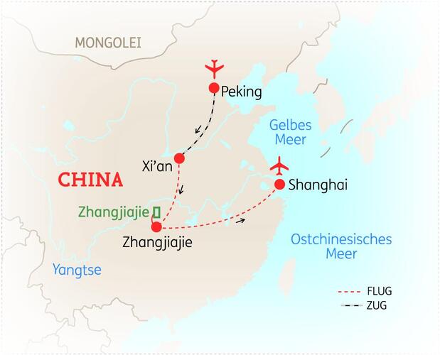 Reiseroute der 12 Tage China Reise