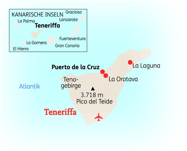 Reiseroute der 8 Tage Teneriffa Reise