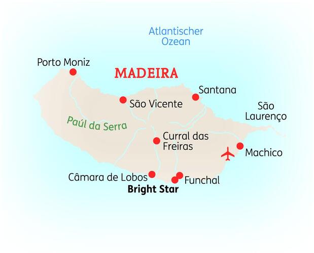 Karte der 10-tägigen Madeira Standortreise