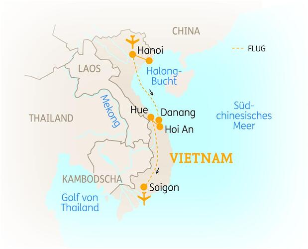 Reiseroute der 11 Tage Vietnam Rundreise