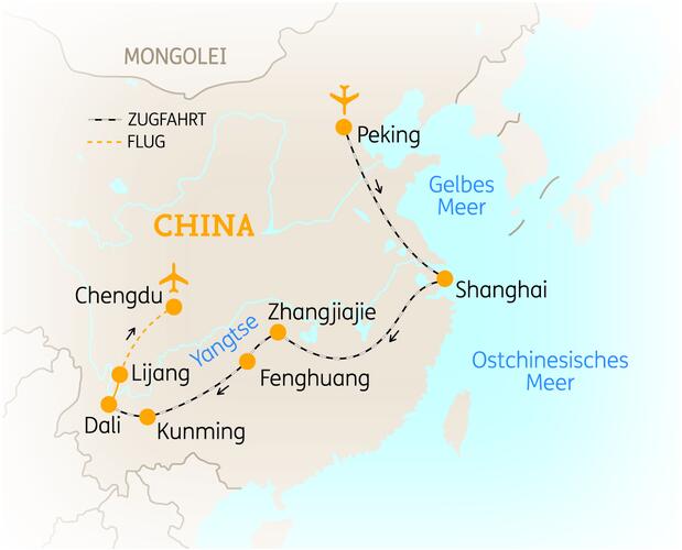 Reiseroute der 17 Tage China Reise