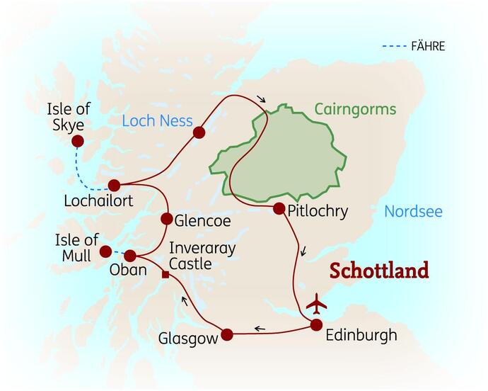 Reiseroute der 10-tägigen Schottland Reise 
