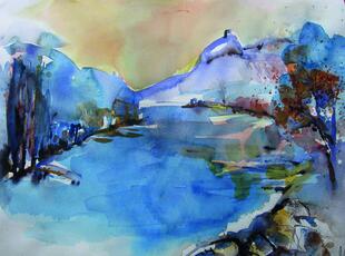 Aquarell Drachenfels aus dem Kurs Auquarellmalerei mit dem Kursleiter Ortwin Zeidler 