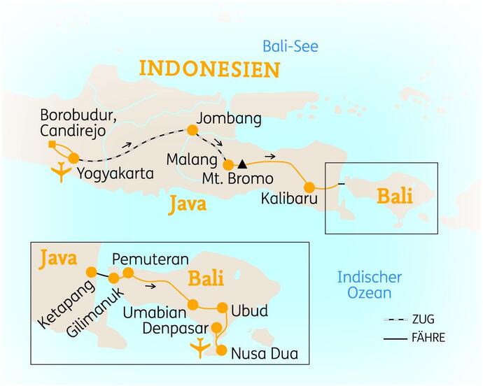 Reiseroute der 15-tägigen Java & Bali / Indonesien Reise 