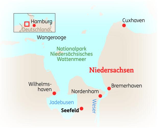 Reiseroute der 8 Tage Wattenmeer / Nordsee Reise