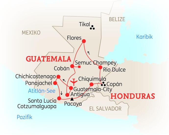 Reiseverlauf der 15 Tage Guatemala Rundreise