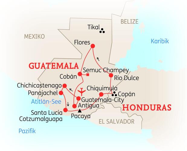 Reiseverlauf der 15 Tage Guatemala Rundreise