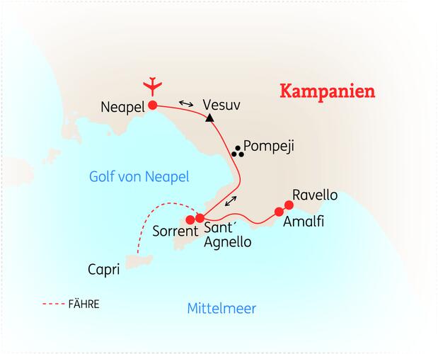 Reiseroute der 8 Tage Neapel & Golf von Neapel Reise