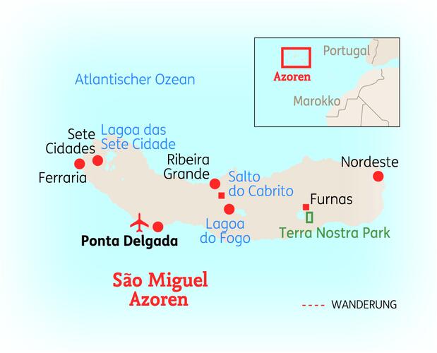 Reiseroute der 8 Tage Azoren Reise