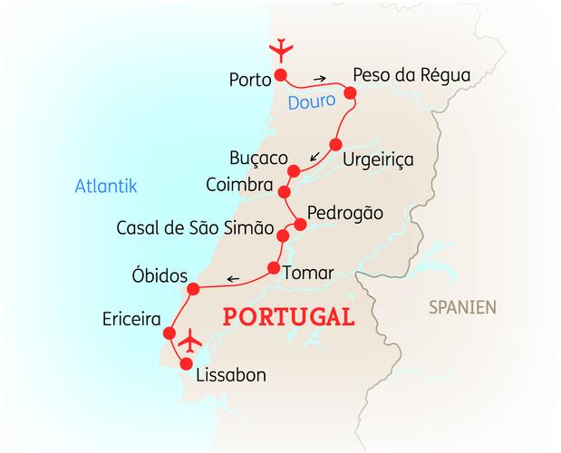 Reiseroute der 9 Tage Portugal Reise