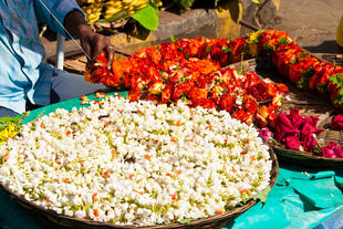 Blumengirlanden auf dem Markt in Mysore