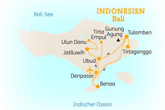 Reiseroute der 12 Tage Bali / Indonesien Reise
