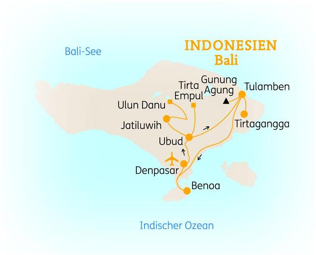 Reiseroute der 12 Tage Bali / Indonesien Reise