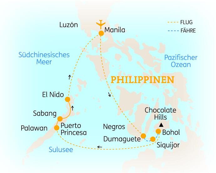 Reiseroute der 17 Tage Philippinen Reise