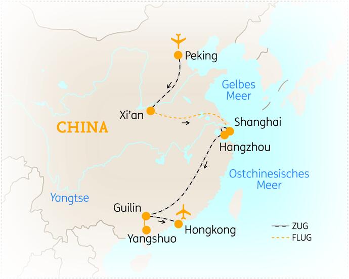 Reiseroute der 14 Tage China Reise