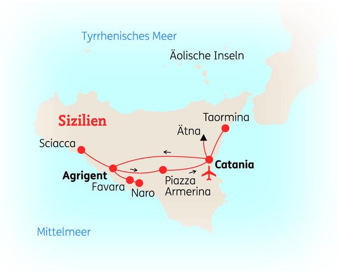 Reiseroute der 8-tägigen Sizilien-Reise 