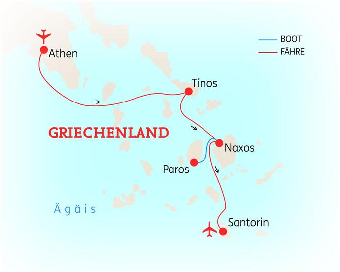 Reiseroute der Kykladen Reise