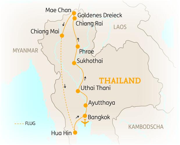 Reiseroute der 15 Tage Thailand Reise