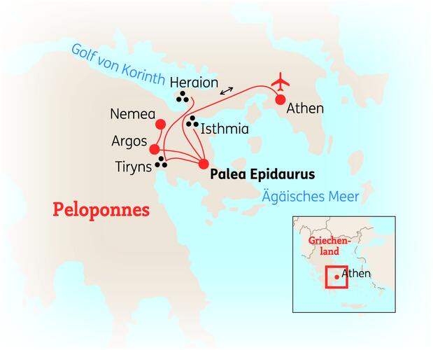 Reiseroute der 15 Tage Peloponnes Reise