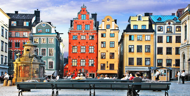 Bunte Häuser in Stockholms Altstadt